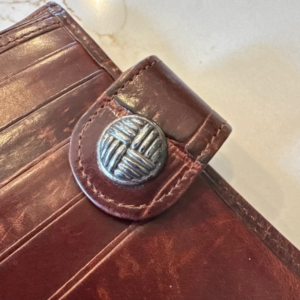 Our World by Leegin Brown Woven Leather Wallet with Coin Purse Silver Close